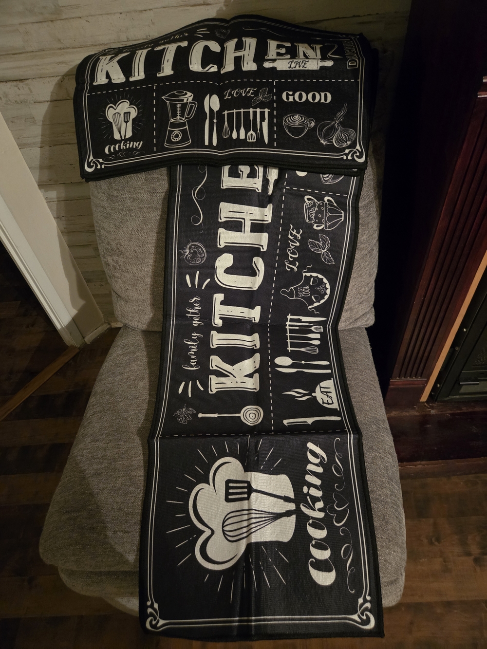 Black Printed Kitchen Runner - Decorative Cooking Mat